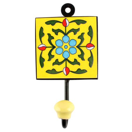 Yellow Ceramic Floral Tile Wall Hook